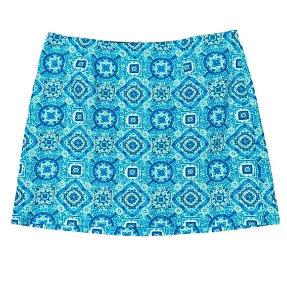 Talbots Turquoise Blue Green Medallion Print Skirt Size 22W Petite Stretch - Picture 1 of 7